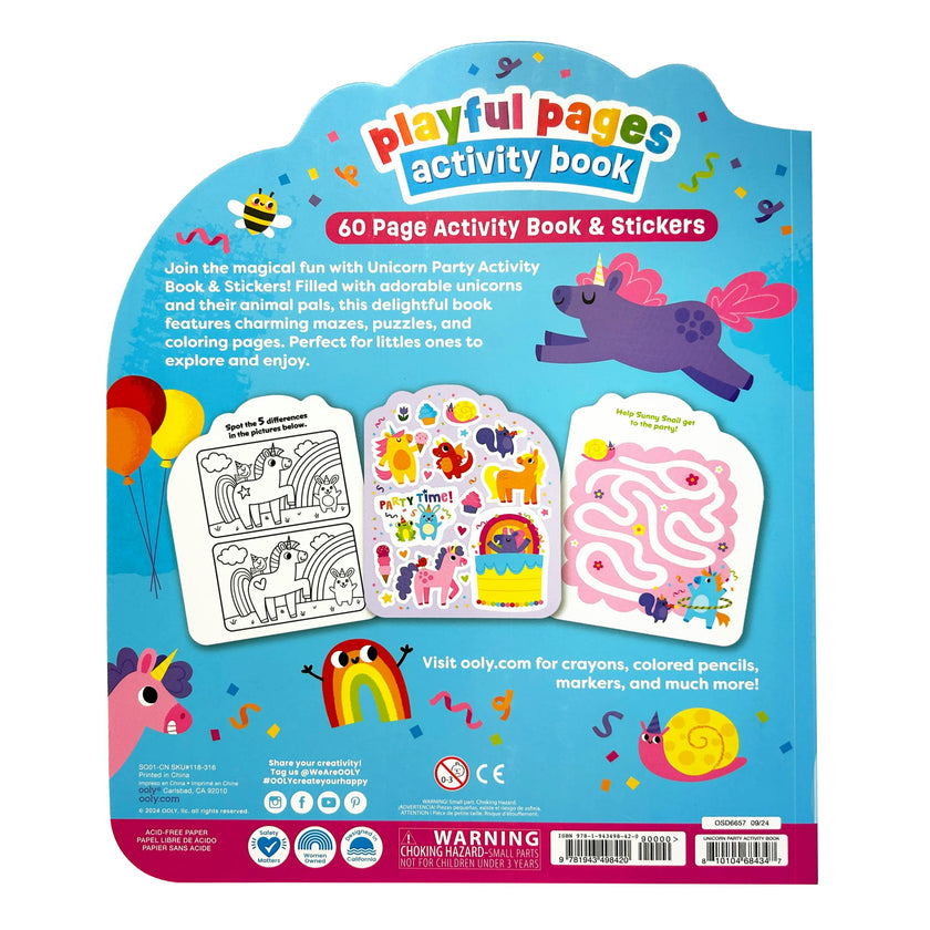 Playful Pages Activity Book - Games Coloring Stickers - Unicorn Party!