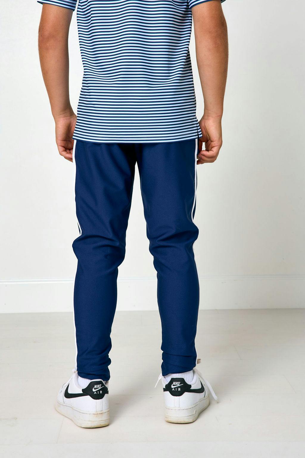 navy retro warm-up jogger