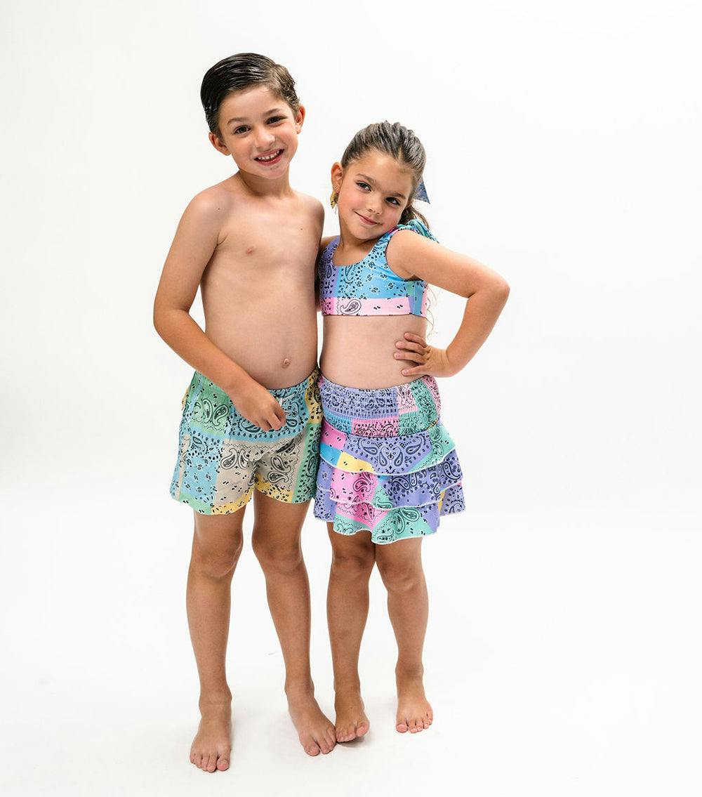 boy swim shorts bandana pastel