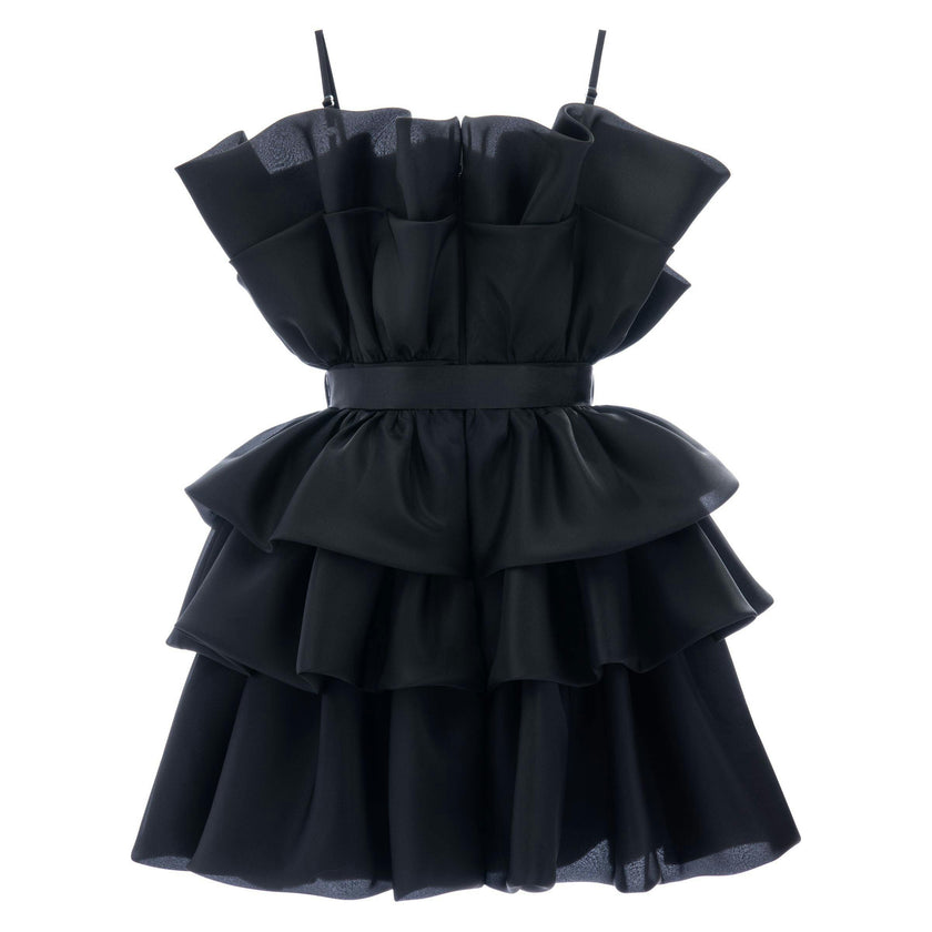 Black Noella Ruffle Bow Dress