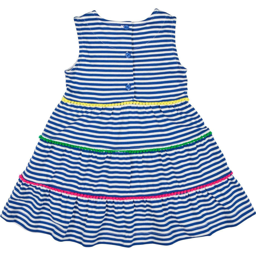 Stripe Knit Dress With Pom Poms & Flowers