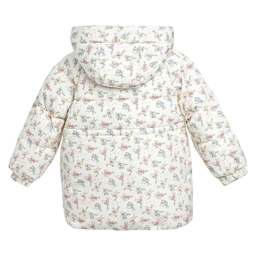 Cream Floral Bow Hooded Coat