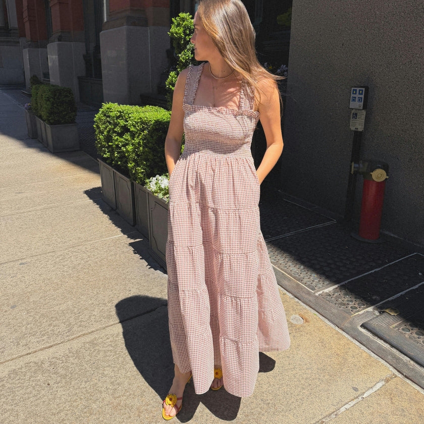 The Goldie Nap Dress - Cognac Gingham