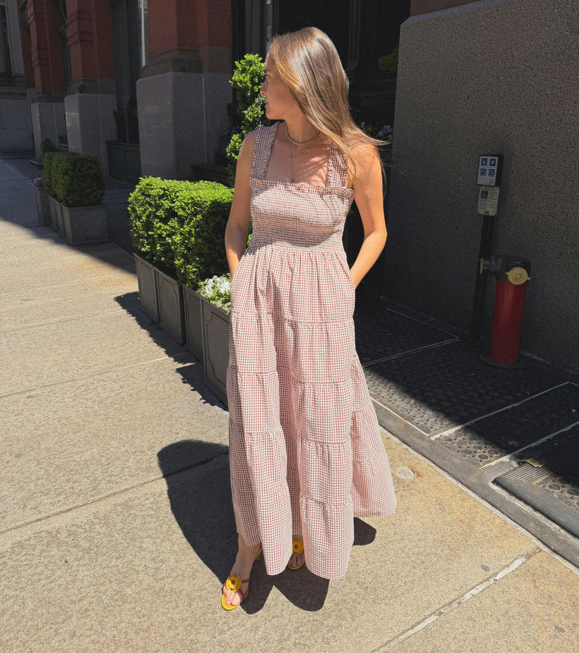 The Goldie Nap Dress - Cognac Gingham