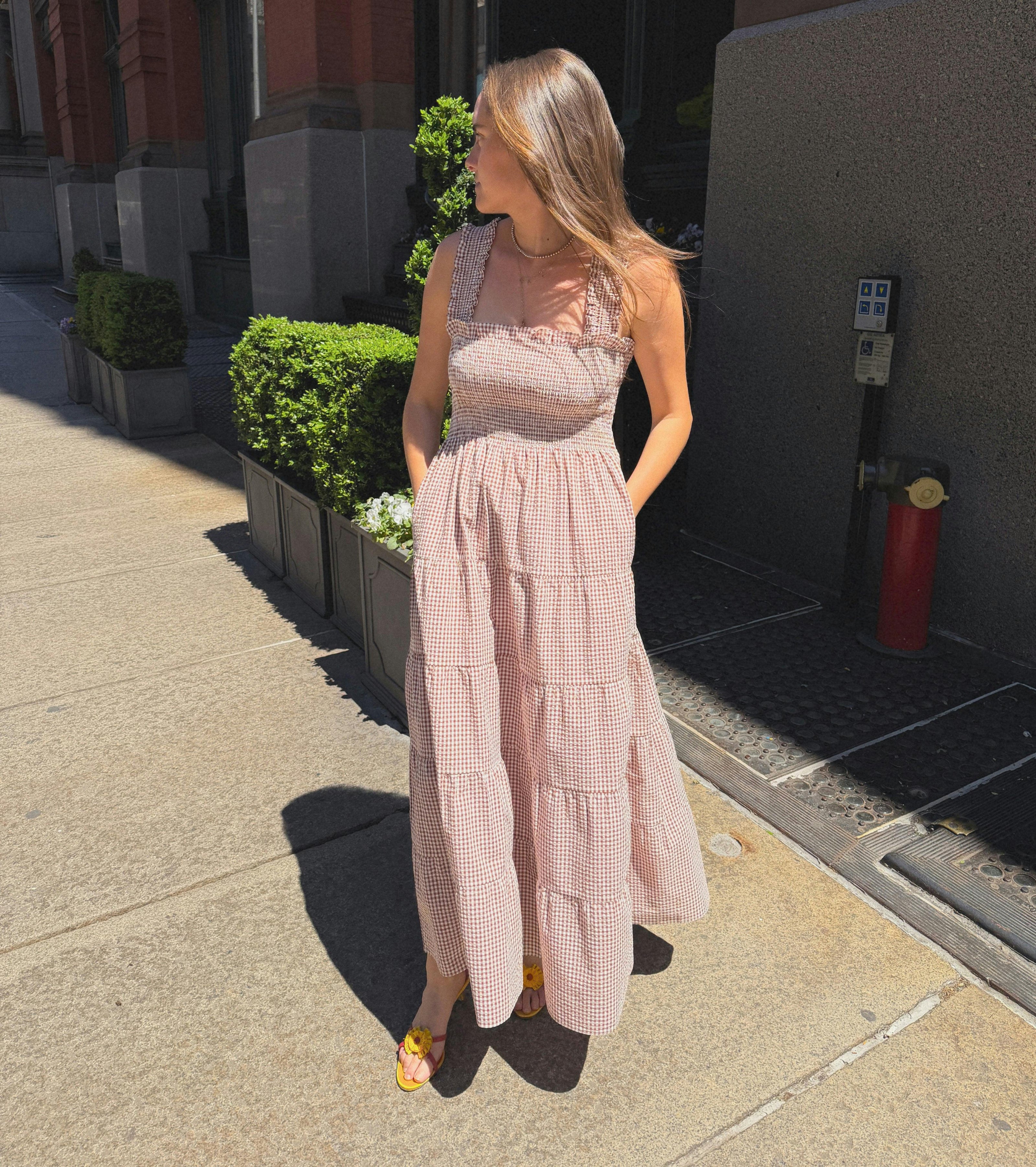 The Goldie Nap Dress - Cognac Gingham
