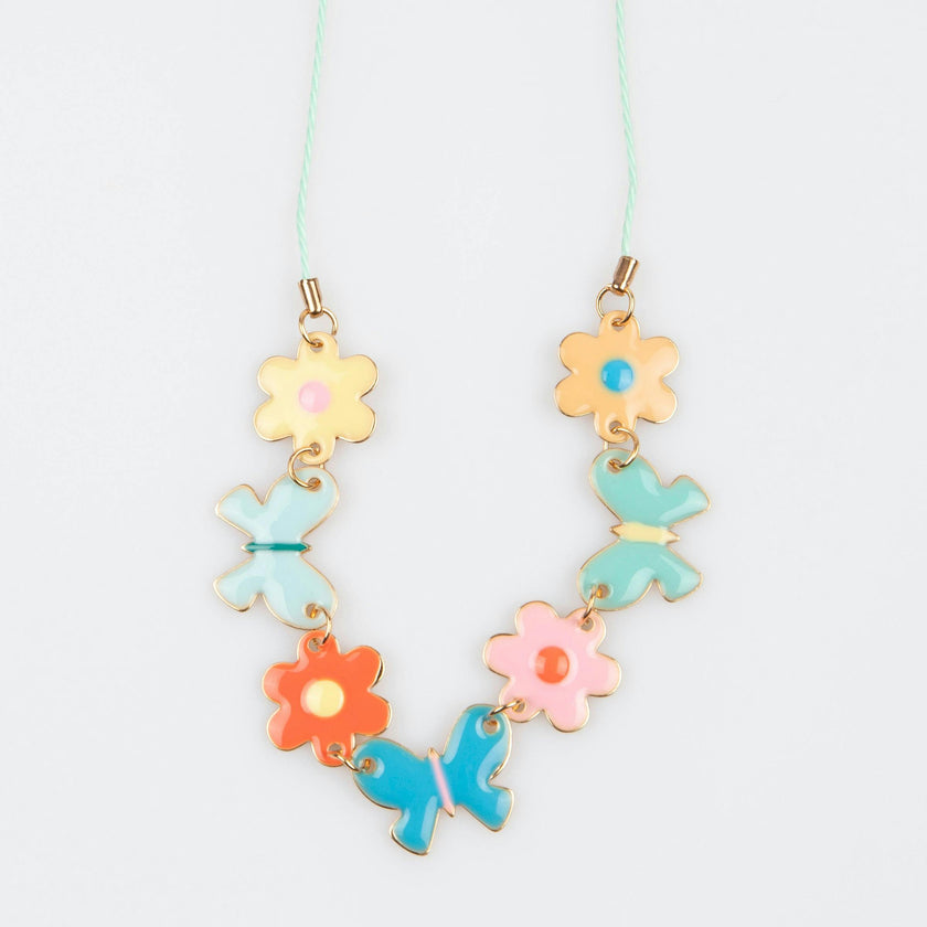Butterflies & Flowers Enamel Charm Necklace