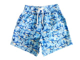 Kids Swim Board Shorts - Watercolor Sharks
