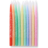 Packed Party Glitter Wishes Rainbow Birthday Candle Set of 10 - Glitter-Dipped Multicolor Pastel Beeswax Candles in Gift Box with Pink Ric Rac Handle