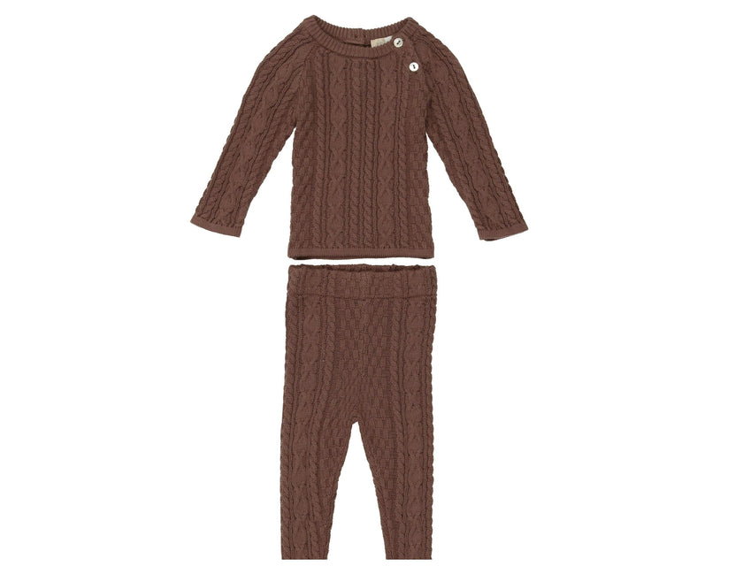 Multi Knit Shoulder Snap Long Sleeve Sweater & Pant 2-Piece Set