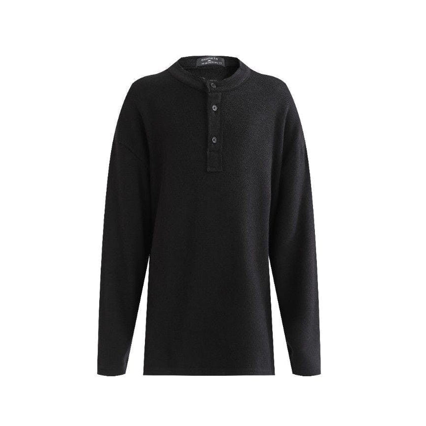 Jet Black Three-Button Henley Top