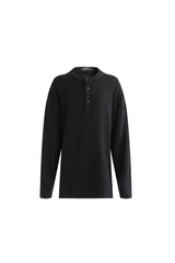 Jet Black Three-Button Henley Top