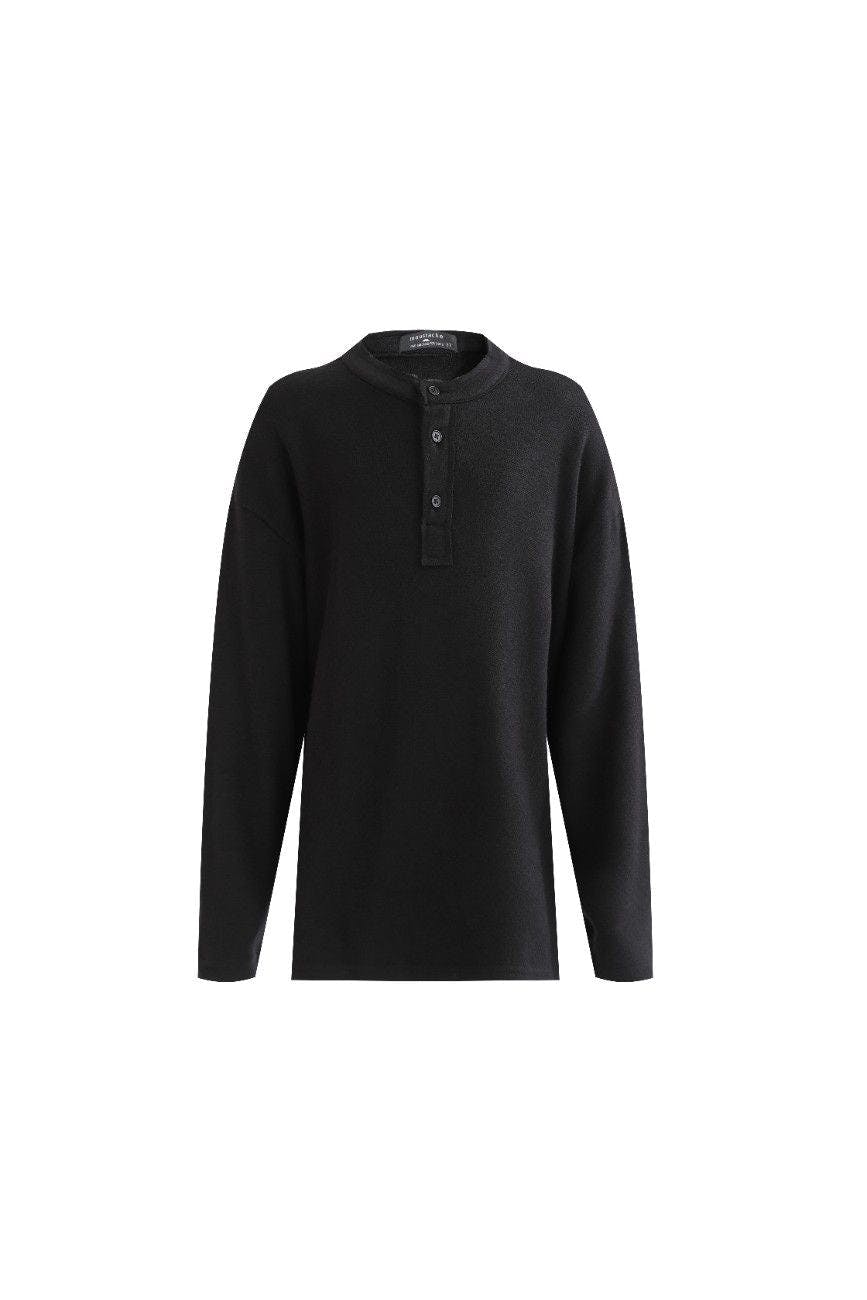 Jet Black Three-Button Henley Top