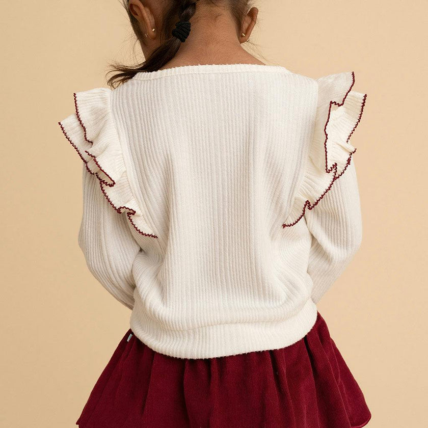 Ivory Pacci Ribbed Ruffled Top
