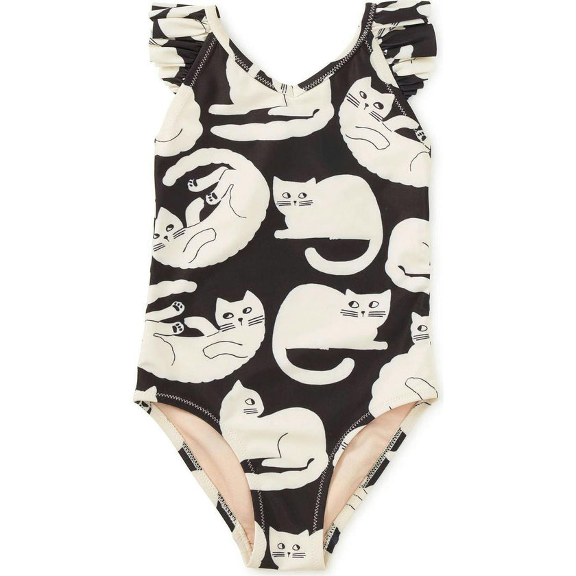Ruffle One-Piece Swimsuit, Black