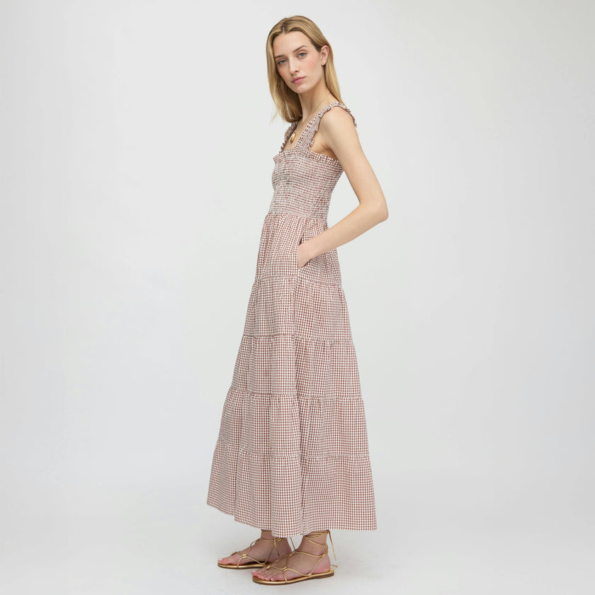 The Goldie Nap Dress - Cognac Gingham