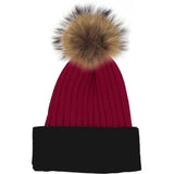 Ribbed Flat Wool Blend Hat With A Genuine Fur Pom (TikTok)