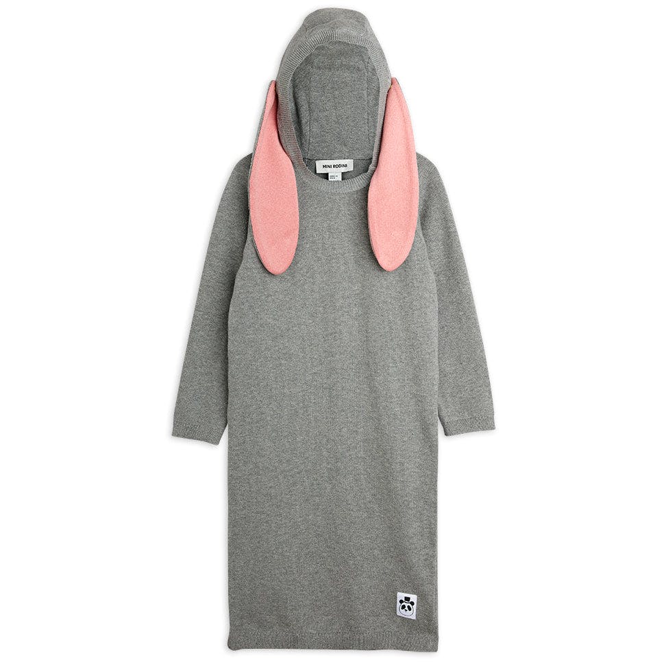 MINI RODINI Rabbit Ear Knit Dress - Grey Melange