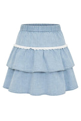 Denim Cotton Tiered Skirt