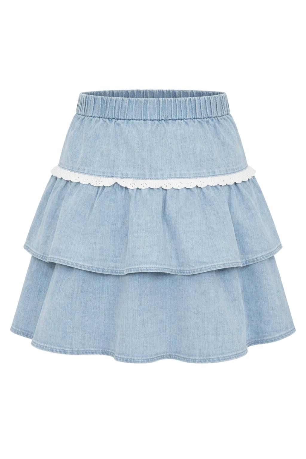 Denim Cotton Tiered Skirt