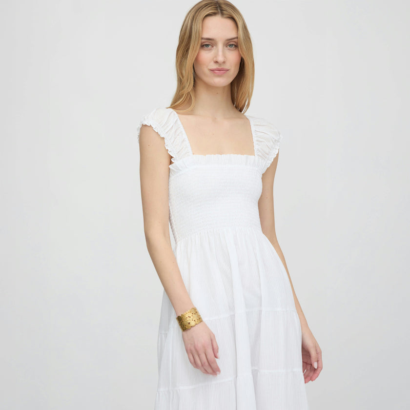 The Stella Nap Dress - White Shadow Stripe