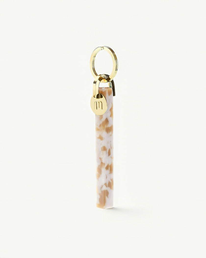 Bar Keychain in Taupe Shell - Gold