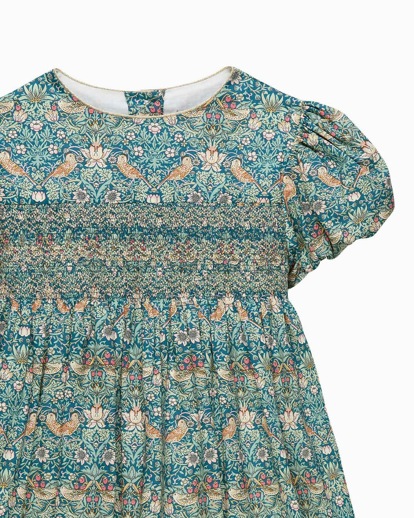 Smocked Party Dress in Strawberry Thief