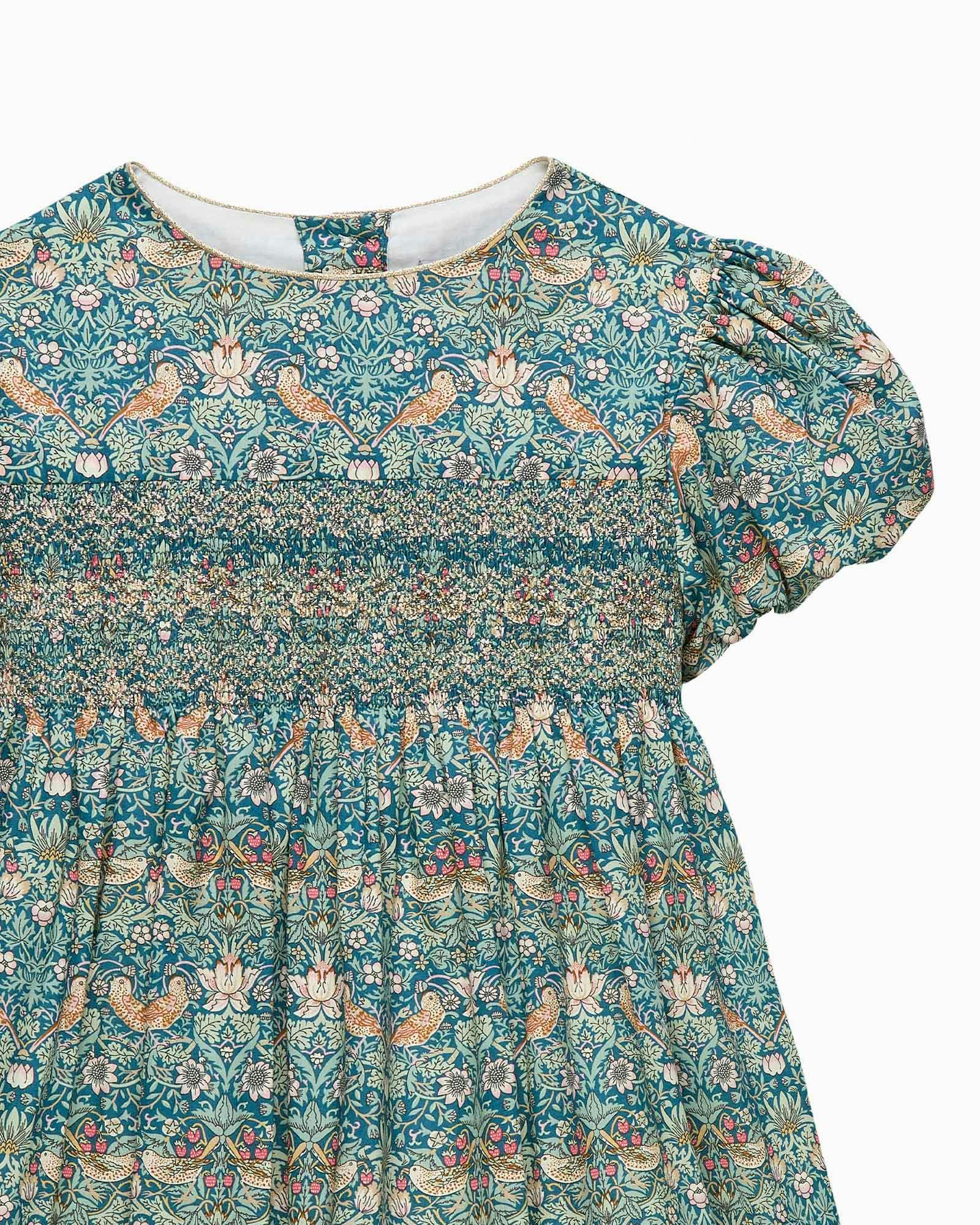 Smocked Party Dress in Strawberry Thief