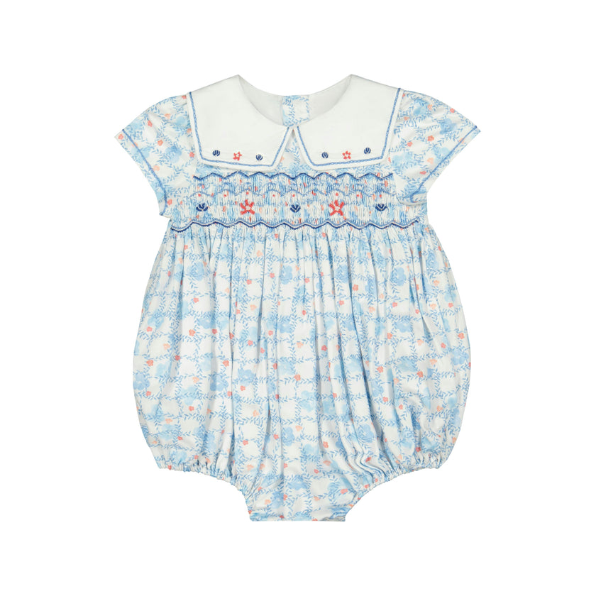 Riviera Blue Floral Smocked Bubble Romper
