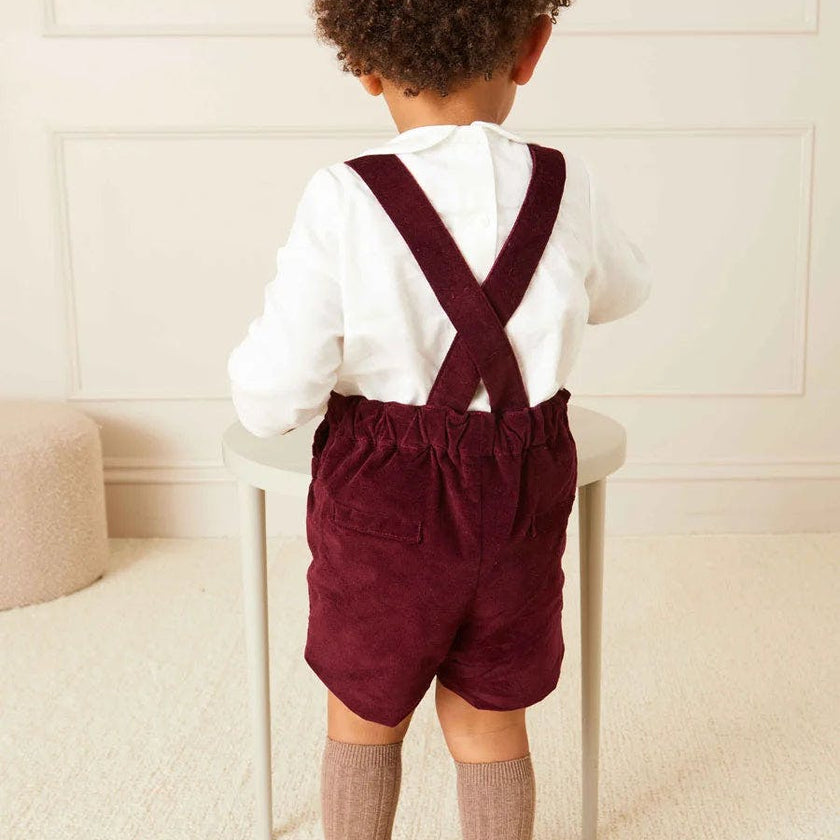 Velvet Button Detail Shorts with Braces in Burgundy (18mths-4yrs)