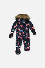 Baby One Piece Snowsuit Adapted For Car Seats Blue Floral Print