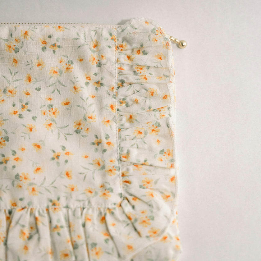 Timeless Floral Ruffle Zipper Pouch | Lemon Blossoms