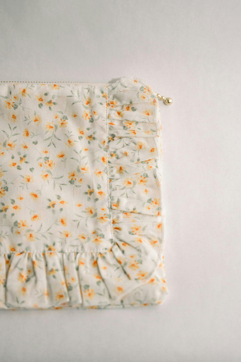 Timeless Floral Ruffle Zipper Pouch | Lemon Blossoms