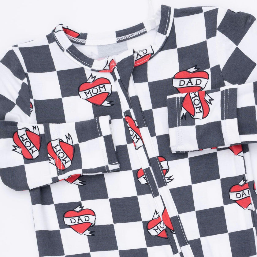 Heart Tattoo Check Black - 2 Way Zipper Footie