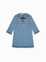 Slate Blue Aldara Merino Fair Isle Girl Knitted Dress