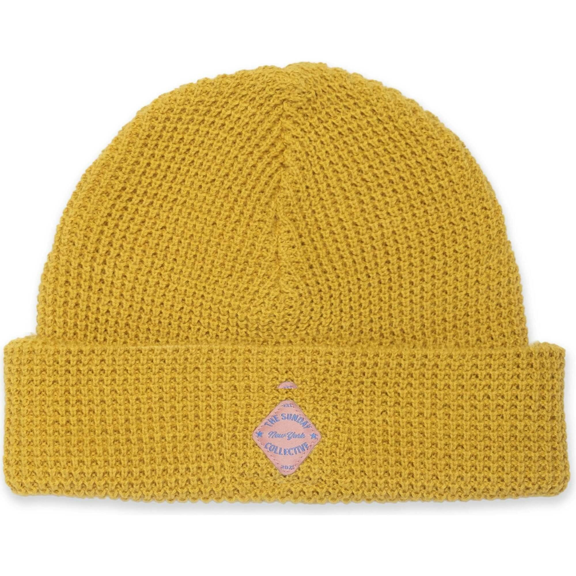 Organic Waffle Knit Beanie in Brass Yellow