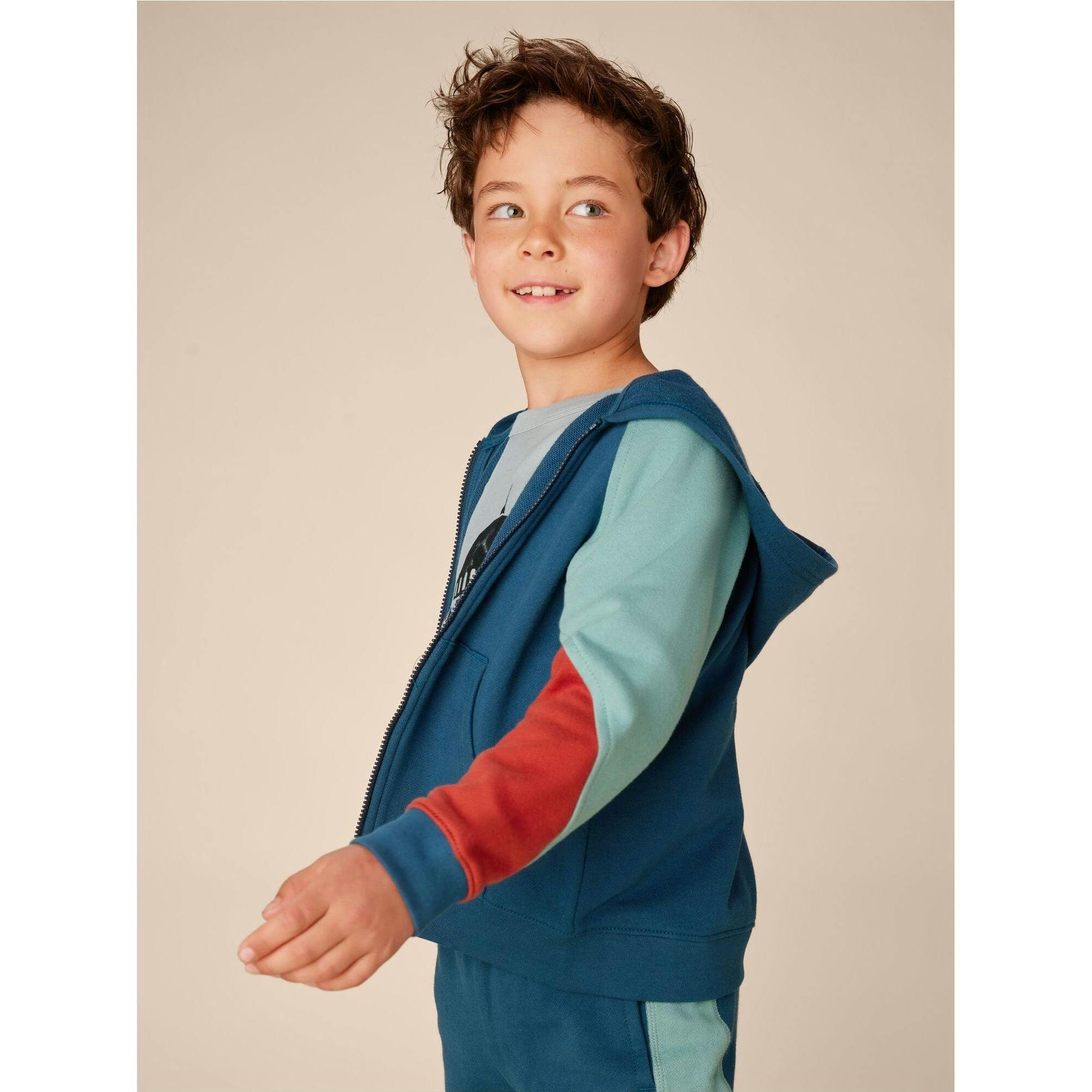 Colorblock Long Sleeve Kangaroo Pocket Hoodie, Blue