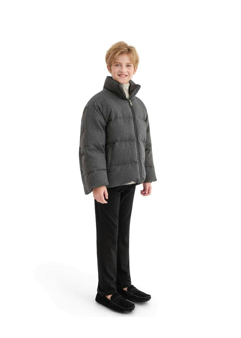 Black Puffer Jacket with High Collar
