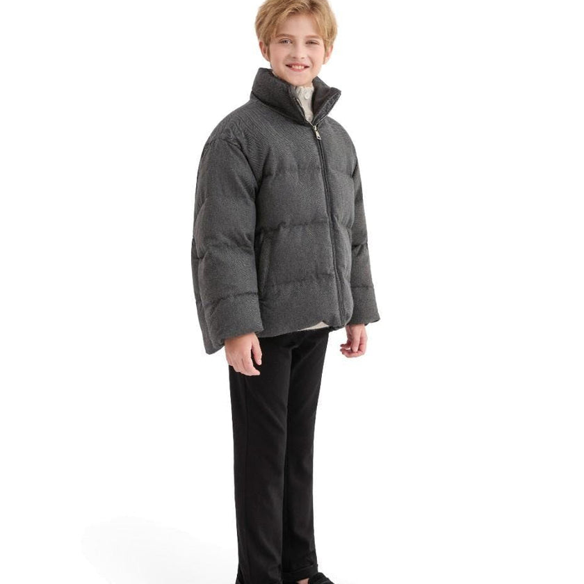 Black Puffer Jacket with High Collar