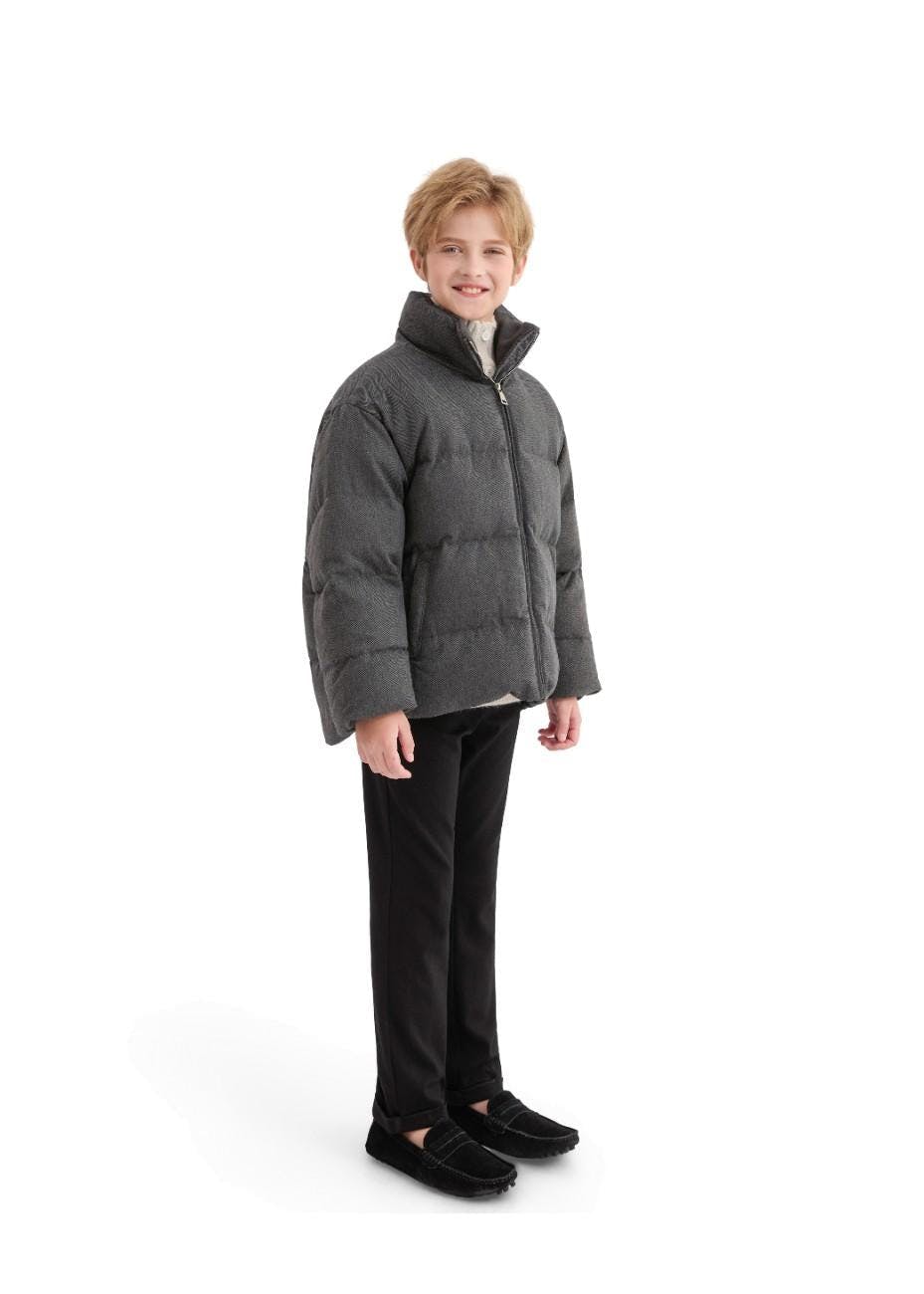 Black Puffer Jacket with High Collar