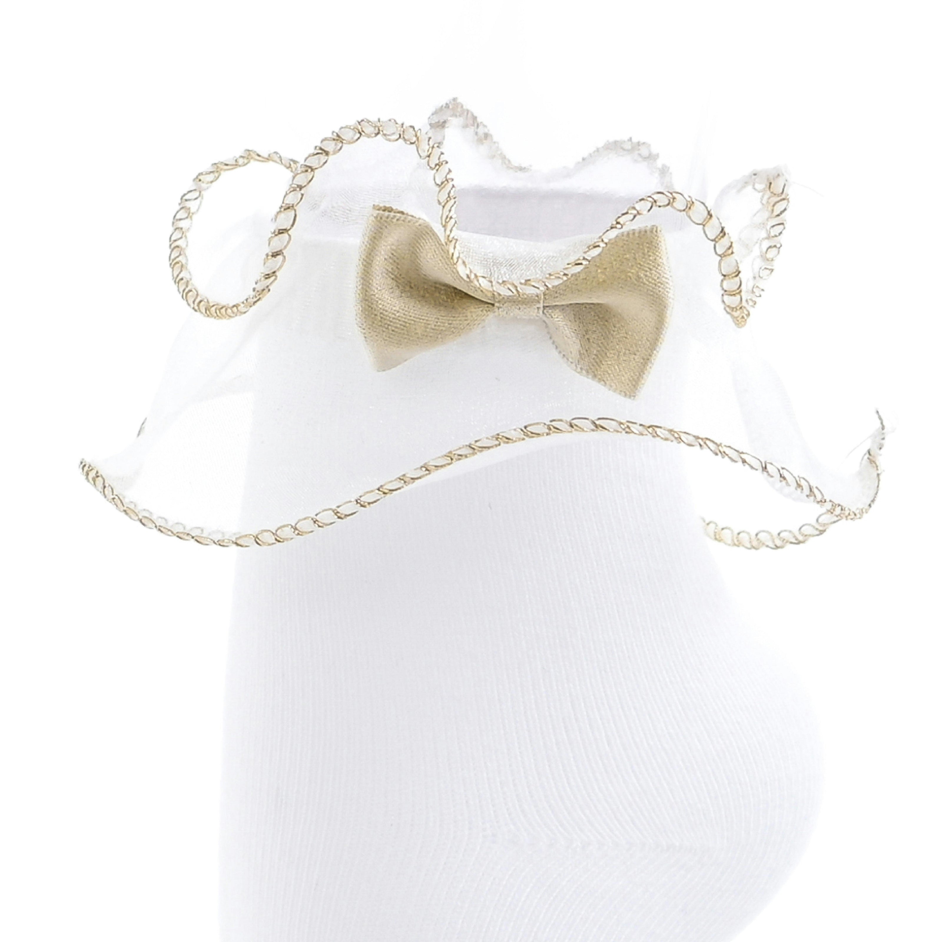 Mimi Tutu Gold-Trim Ruffle Ankle Socks with Bow – White or Black