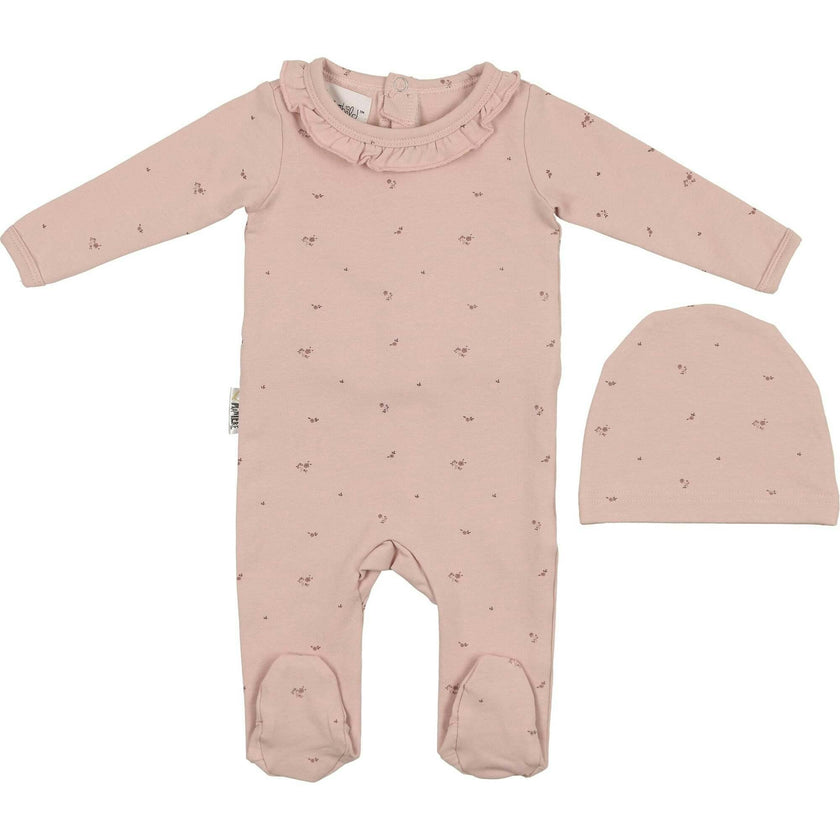 Floral Ruffle Footie and Beanie Set