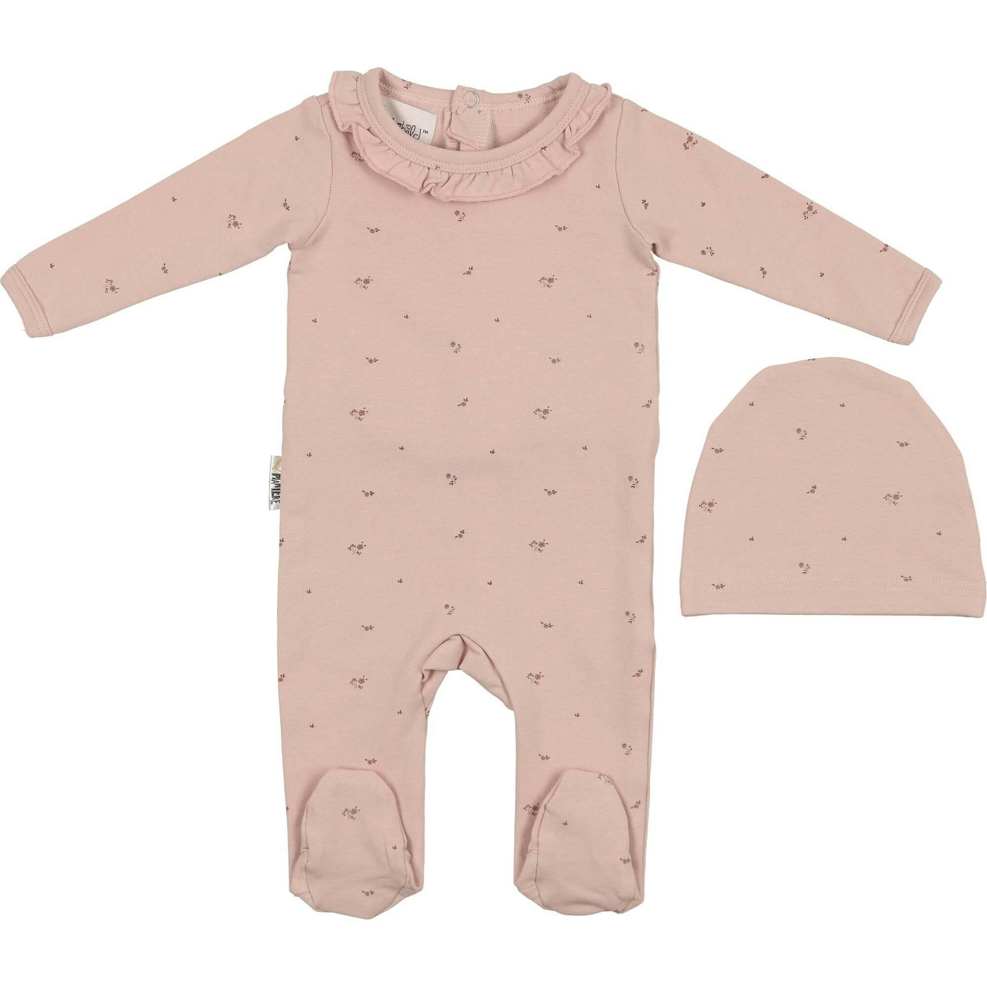 Floral Ruffle Footie and Beanie Set