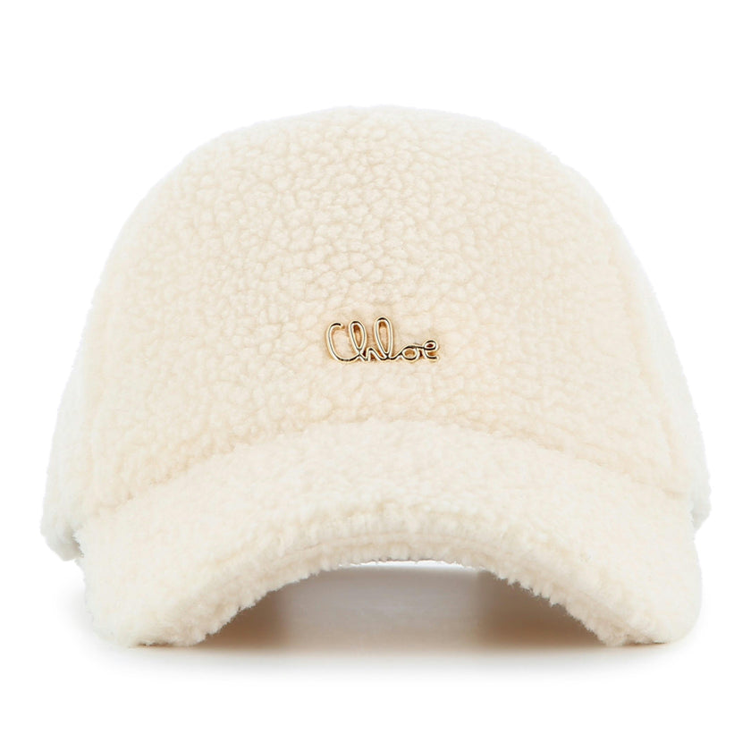 Cream Shearling Logo Cap