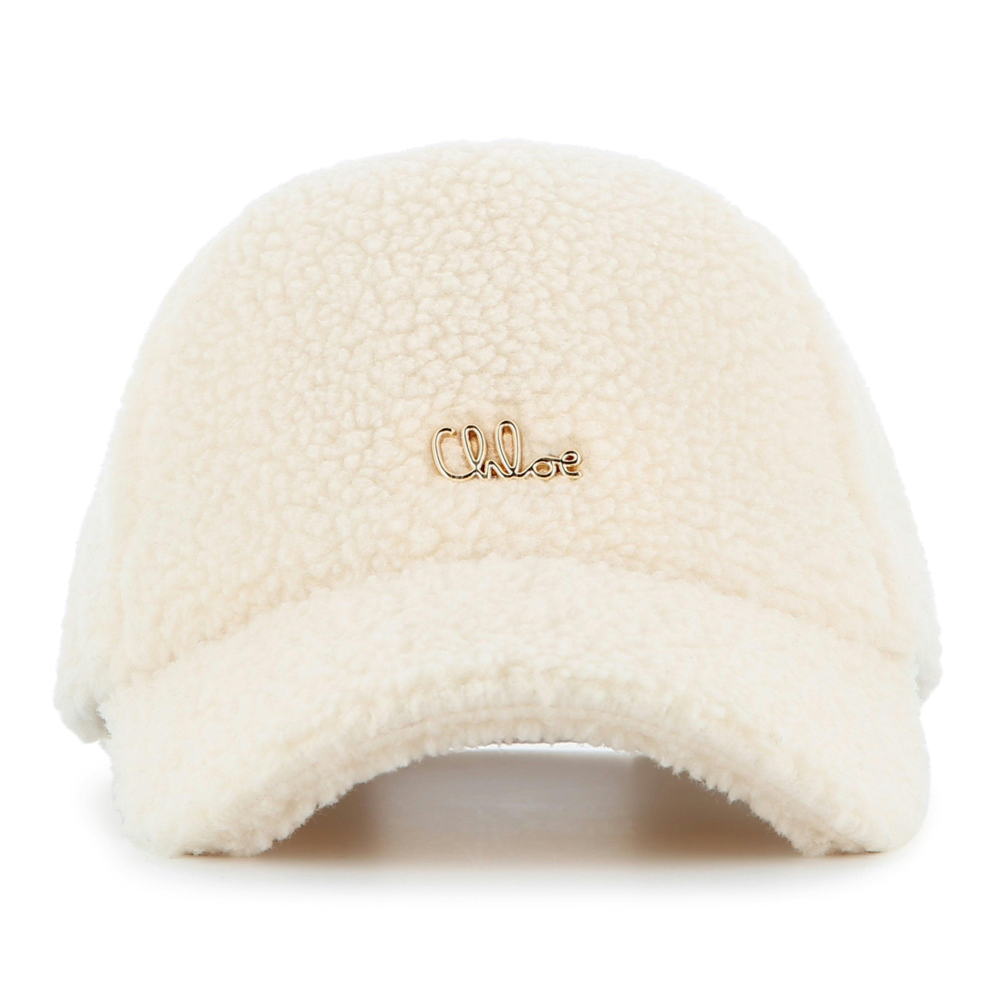 Cream Shearling Logo Cap