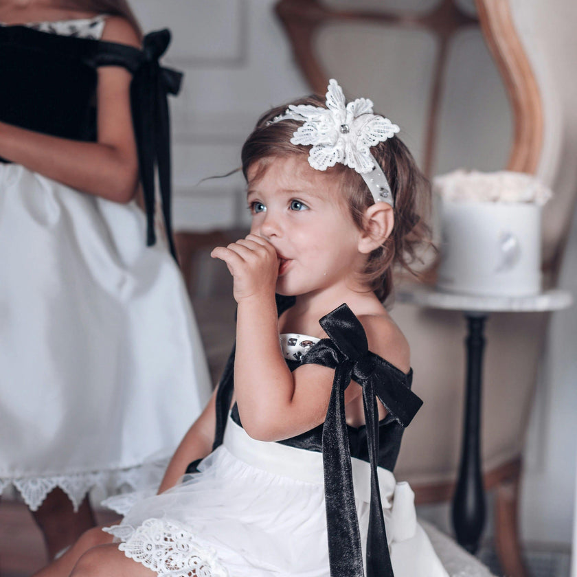 Audrey Black Velour Top and White Tulle Romper