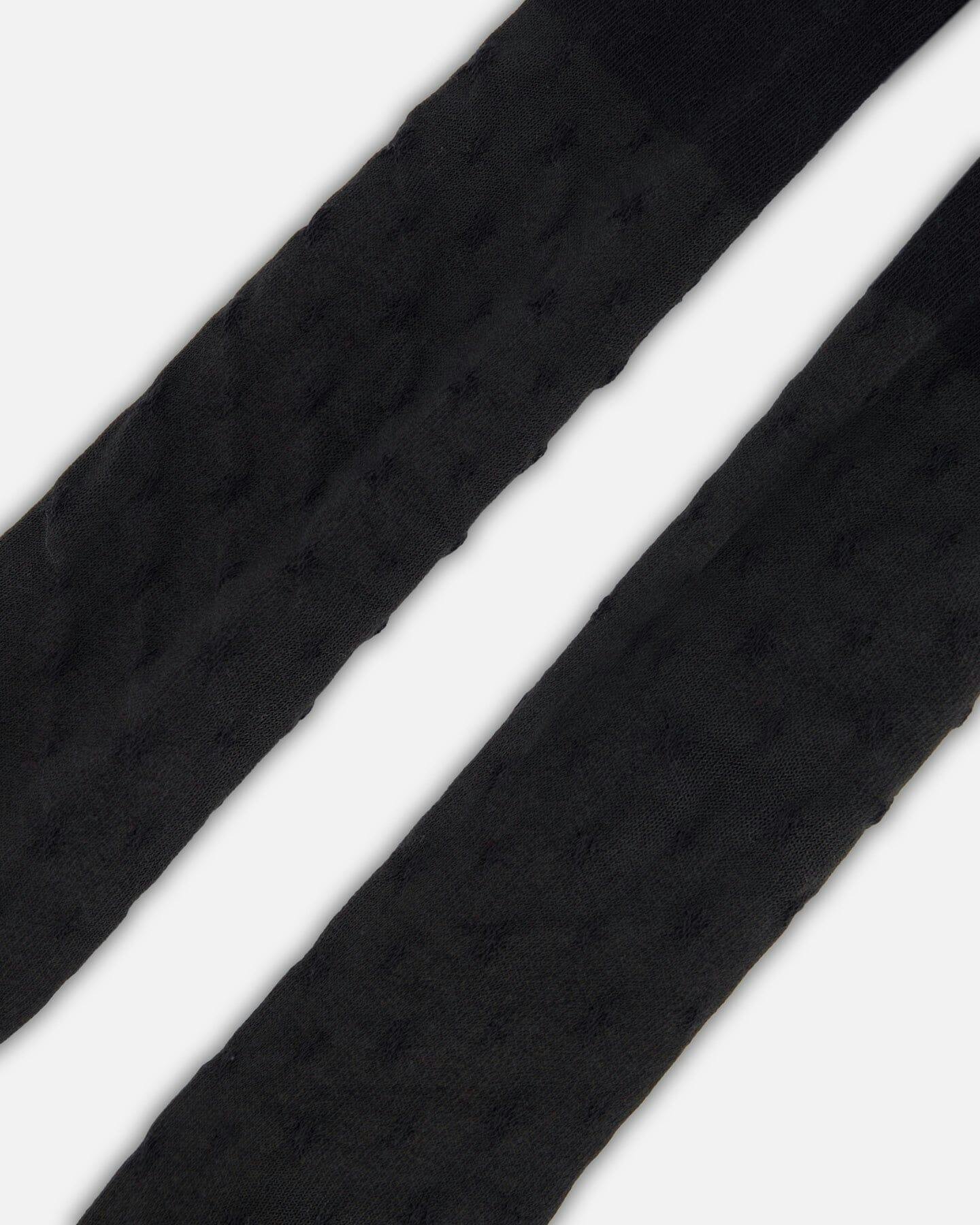 Knit Tights Black With Tone-On-Tone Star Pattern
