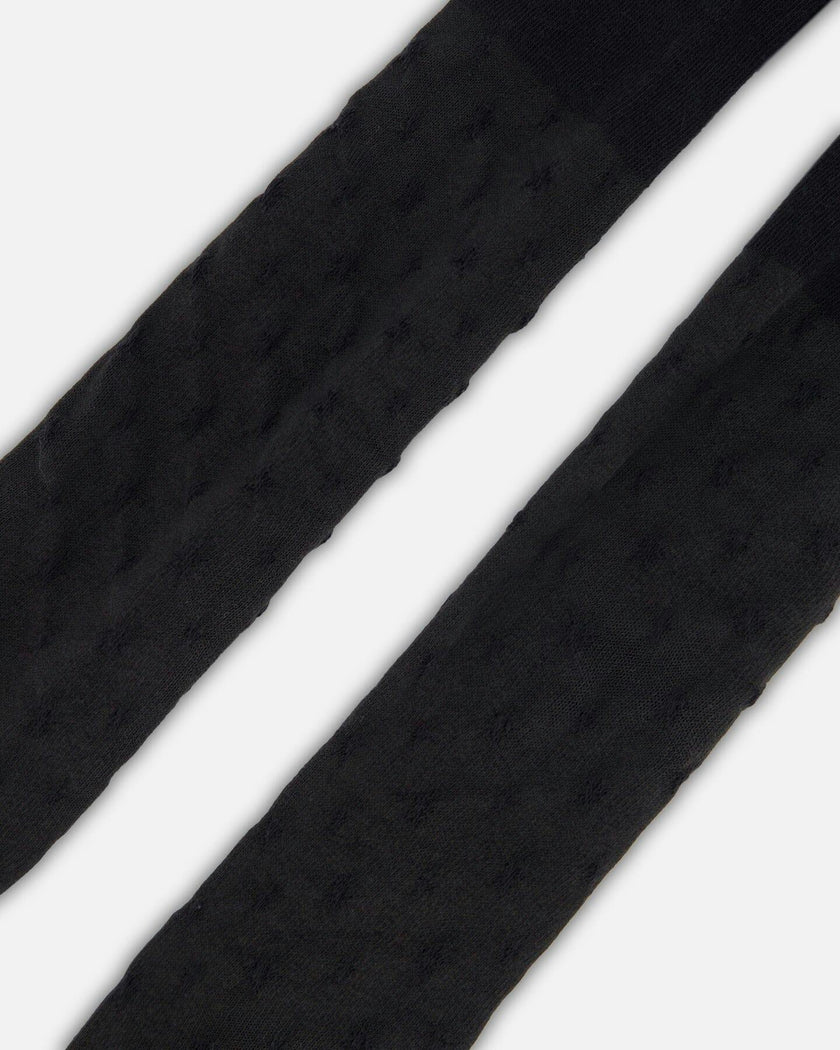 Knit Tights Black With Tone-On-Tone Star Pattern