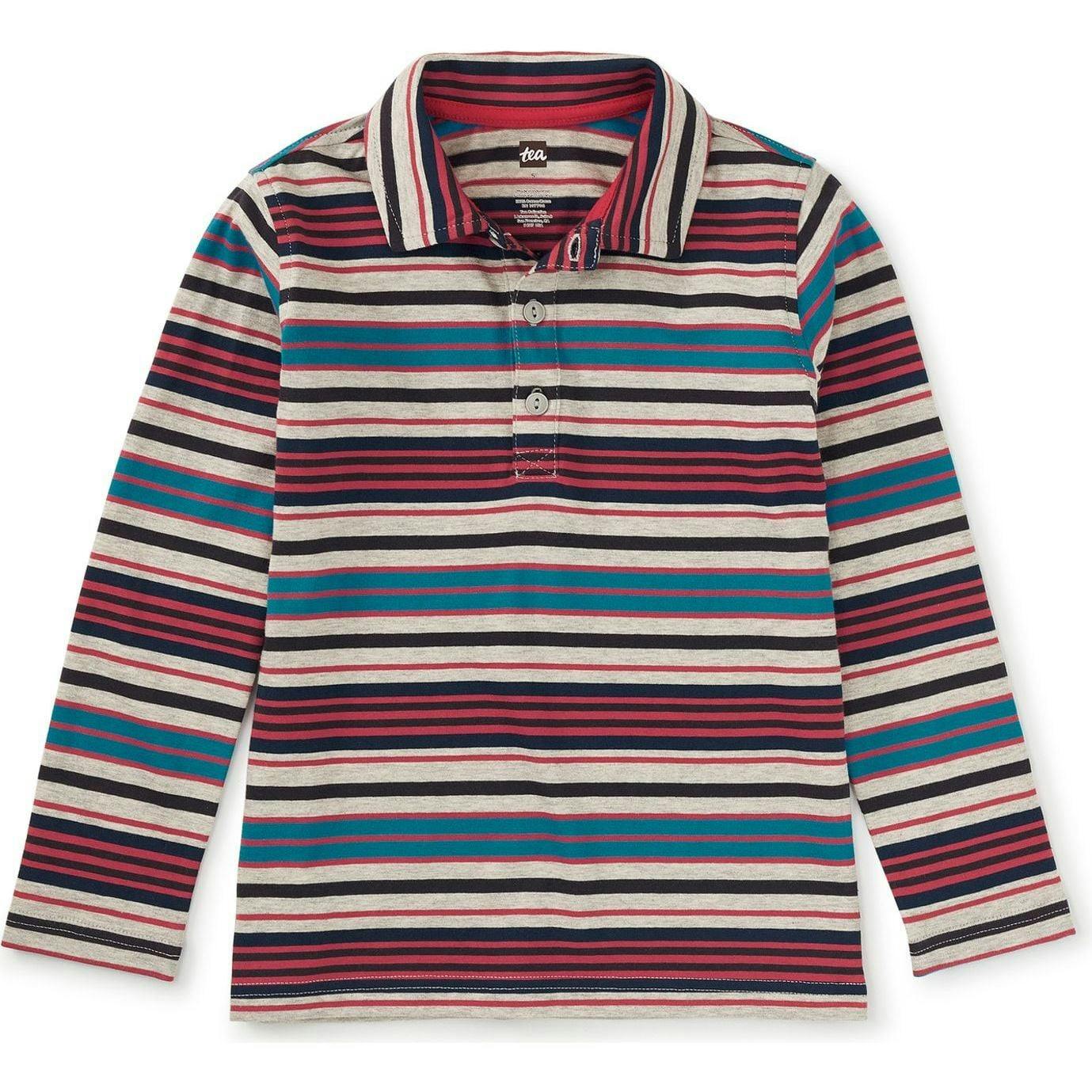 Long Sleeve Striped Polo, Grey