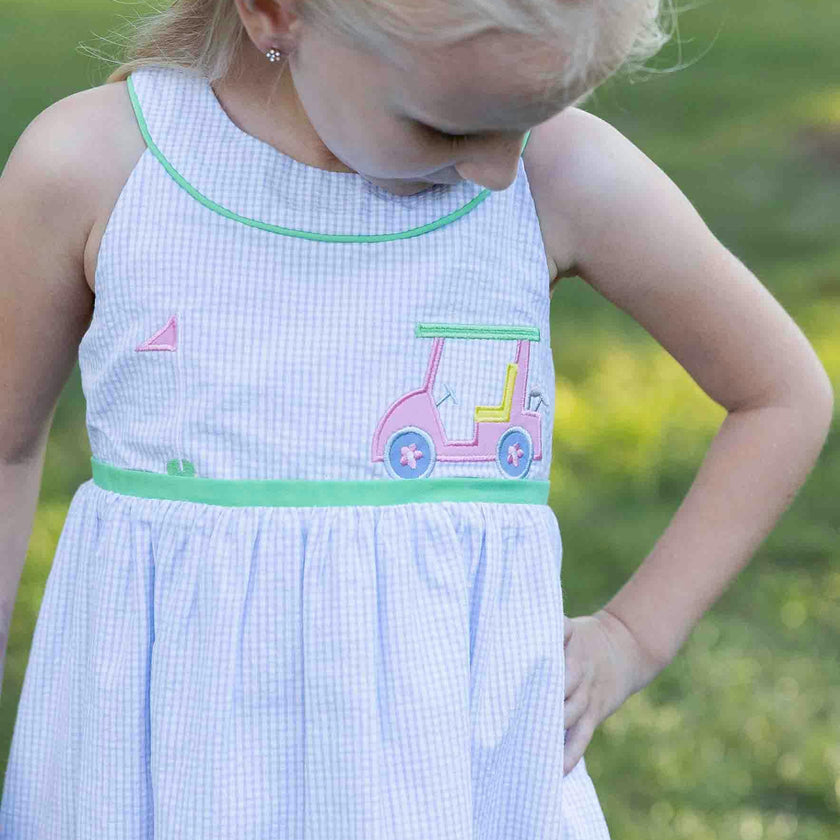 Check Seersucker Dress With Golf Cart