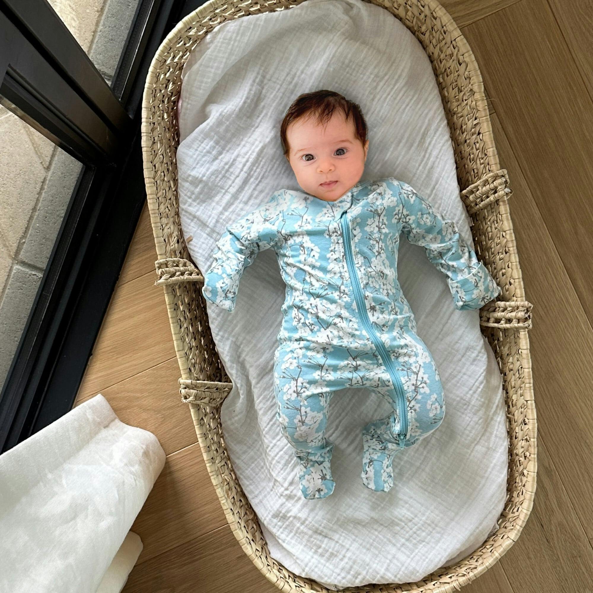 Print Zipped Long Sleeve Footed Onesie
